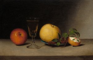 Stilleben med epler, sherry og tekake, 1822.