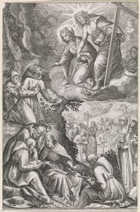 Kristus og Jomfru Maria viser seg for den hellige Frans og hans orden av Raphaël Sadeler (I)
