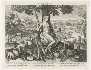 Diana som skytshelgen for jakten Venatio (tittel på objekt) Hovedaktiviteter til en prins (serietittel) Schema, seu speculum principum (serietittel) av Raphaël Sadeler (I)