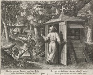 Saint Bartholomew som eremitt Eremitter (serietittel) Oraculum Anachoreticum (serietittel) av Raphaël Sadeler (I)
