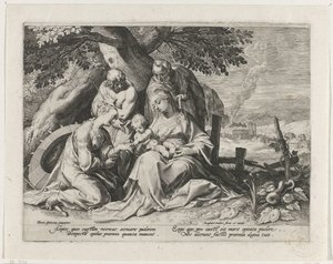 Hellig familie med Saint Catherine og Saint Sebastian Mystisk ekteskap med Saint Catherine av Raphaël Sadeler (I)