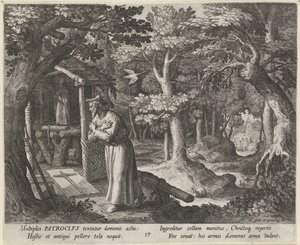 Saint Patroclus av Néris som eremitt The Virtuous Life of Hermits (serietittel) Trophaeum vitae solitariae (serietittel) av Raphaël Sadeler (I)