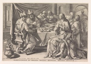 Maria Magdalena vasker Kristi føtter av Raphaël Sadeler (I)