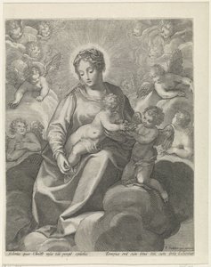 Maria med Kristusbarnet i skyene av Raphaël Sadeler (II)