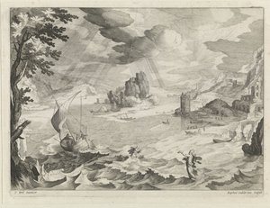 Sjølandskap med Kristus og hans disipler i stormen på Galileasjøen av Raphaël Sadeler (II)