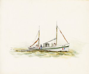 Båt på Gironde-elvemunningen (gouache og kull på papir) av Raymond Bonnefon