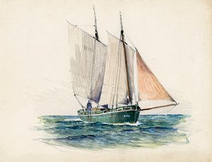 Gabare (eller gabarre) (gouache på papir) av Raymond Bonnefon