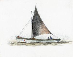 Gabare ved Gironde-elvemunningen (gouache, kull og blyant på papir) av Raymond Bonnefon