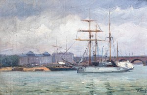 Utsikt over havnen i Bordeaux (olje på lerret) av Raymond Bonnefon