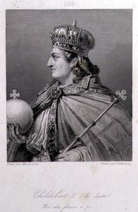 Childebert, konge av Austrasia, gravert av Delannoy (gravering) av Raymond Quinsac (after) Monvoisin
