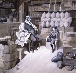 Mr. Hobbs," sa Cedric, "en jarl sitter på denne boksen nå!", illustrasjon for "Little Lord Fauntleroy" av Frances Hodgson Burnett