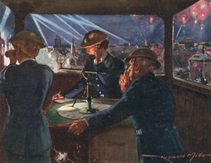 Observasjonspost fra det britiske brannvesenet i krigstid under et luftangrep, andre verdenskrig