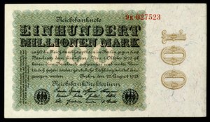 Papirmark for Weimar -republikken, etter hyperinflasjonstiden etter første verdenskrig av Reichsbankdirektorium Berlin