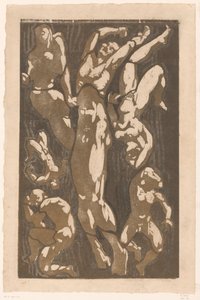 Komposisjon med seks menneskefigurer av Reijer Stolk (signed by artist)