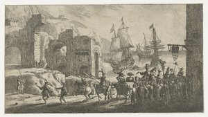 Maskerade ved en havn av Reinier Nooms (attributed to)