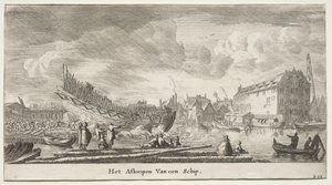 Skip fra Amsterdam: Sjøsetting av et skip. av Reinier Nooms