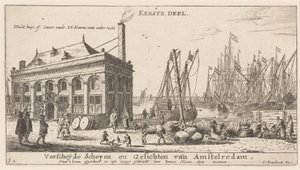 Utsikt over havnen i Amsterdam med kontoret til vannmyndigheten (tittelside) av Reinier Nooms, called Zeeman