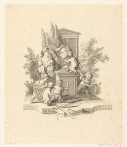 Allegorisk fremstilling med en byste av Jacob Otten Huslij av Reinier Vinkeles (I)