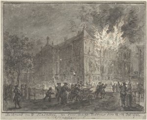 Brann i rådhuset i Amsterdam, 1762 av Reinier Vinkeles (I)