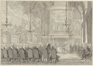 Mottakelse av prins William V og Wilhelmina av Preussen i rådhuset i rådhuset i Amsterdam av Reinier Vinkeles (I)