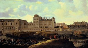 Louvre og Petit Bourbon sett fra Seinen, Paris, 1600-tallet