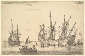 Menn som tetter skroget på et skip, 1600-tallet.