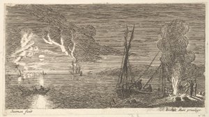 Nattscene med fisker som står ved en brann, 1600-tallet. av Reinier Zeeman