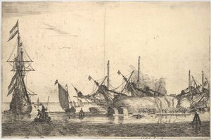 Ships Careened for Caulking the Hull, 1600-tallet.