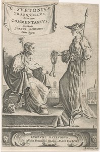 Pidestall med en keiser på setet Tittelside for: J. Schild, [Opera], 1656