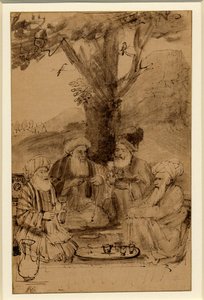 Fire mullaer sittende under et tre, Rembrandt, ca. 1656–61