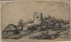 Landskap med et firkantet tårn av Rembrandt