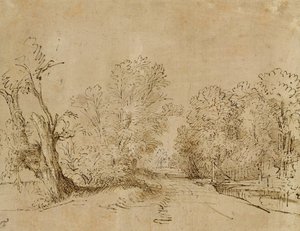 En skogkledd vei av Rembrandt van Rijn