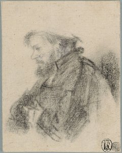 Skjeggete mann, halvlang, i profil til venstre av Rembrandt van Rijn