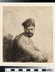 Skjeggete mann i pelset orientalsk cap: kunstnerens far av Rembrandt van Rijn