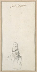 Skjegget mann i profil, med høy lue, ca. 1640 (svart kritt på papir) av Rembrandt Harmensz. van Rijn