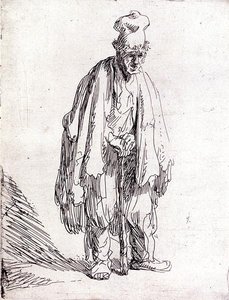 Tigger med høy hette stående (penn og blekk på papir) av Rembrandt Harmensz. van Rijn