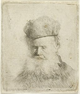 Byste av en gammel mann med en pelshatte og flytende skjegg, ca. 1631 (radering på papir) av Rembrandt Harmensz. van Rijn
