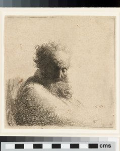 Byste av en gammel skjeggete mann, sett ned, tre fjerdedeler til høyre av Rembrandt Harmensz. van Rijn