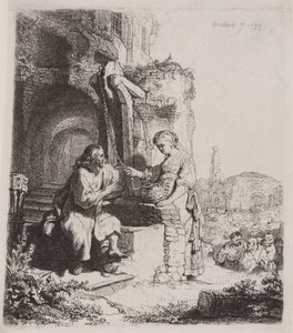 Kristus og kvinnen i Samaria: blant ruiner av Rembrandt van Rijn