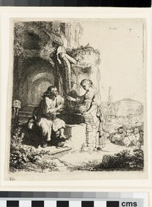 Kristus og kvinnen i Samaria blant ruiner av Rembrandt van Rijn