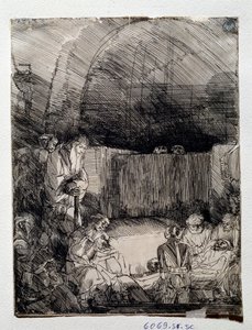 Utstilling av forløserens kropp Tegning av Rembrandt Harmenszoon van Rijn (1606-1669) Firenze, Uffizi (kontorer), Gabinetto Disegni e Stampe av Rembrandt van Rijn