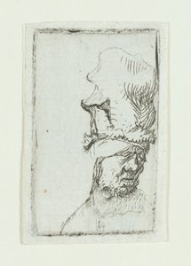 Hodet til en mann med høy hette (etsing) av Rembrandt van Rijn