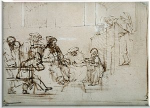 Jesus Child with Doctors Drawing by Harmensz Van Rijn Rembrandt (1606-1669) av Rembrandt van Rijn