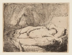 Jupiter og Antiope: Smaller Plate, ca. 1631 (etsing på brunfarget papir) av Rembrandt Harmensz. van Rijn