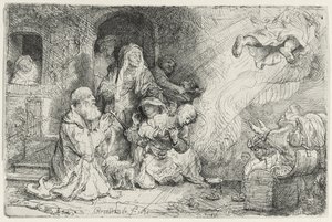Engelen som forlater familien til Tobias (penn og blekk på papir) av Rembrandt van Rijn