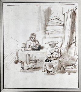 Den hellige familie. Penn- og blekktegning (tegning) av Rembrandt Harmensz. van Rijn