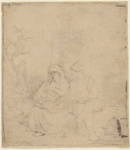 Resten på flukten til Egypt: Lett etset av Rembrandt Harmensz. van Rijn