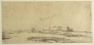 Vann, enger og en gård (penn og blekk på papir) av Rembrandt Harmensz. van Rijn