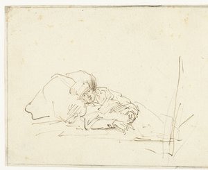 Saskia syk i seng av Rembrandt van Rijn (copy after)