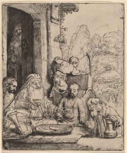 Abraham underholder englene av Rembrandt van Rijn